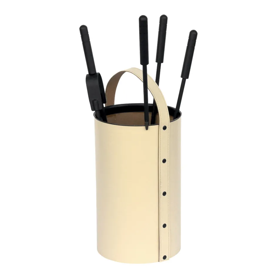 Kulatý držák na nářadí z umělé kůže s rukojetí a 4 doplňky Made in Italy - Pigeon Viadurini