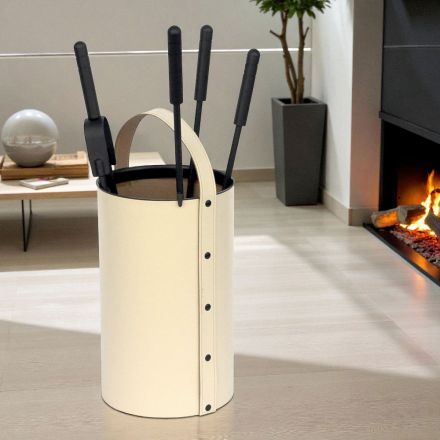 Kulatý držák na nářadí z umělé kůže s rukojetí a 4 doplňky Made in Italy - Pigeon Viadurini