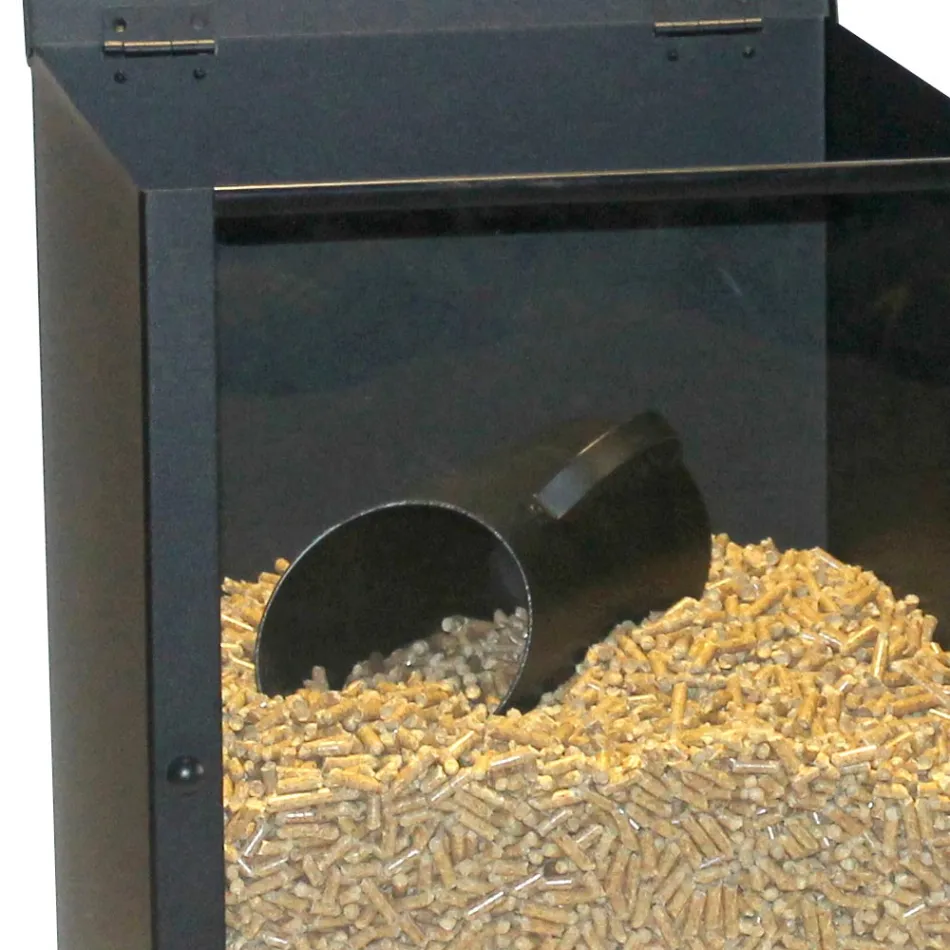 Držák na pelety z černě lakované oceli s plexisklem Made in Italy - Pellicano Viadurini