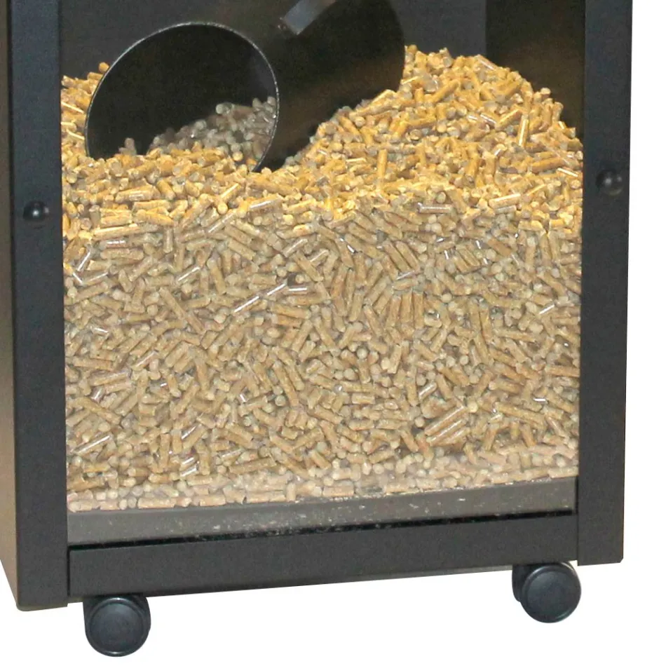 Držák na pelety z černě lakované oceli s plexisklem Made in Italy - Pellicano Viadurini