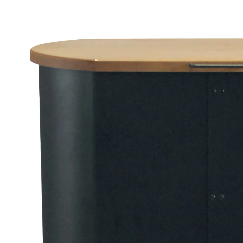 Kovový držák na pelety s kolečky a dřevěným víkem Made in Italy - Bisonte Viadurini