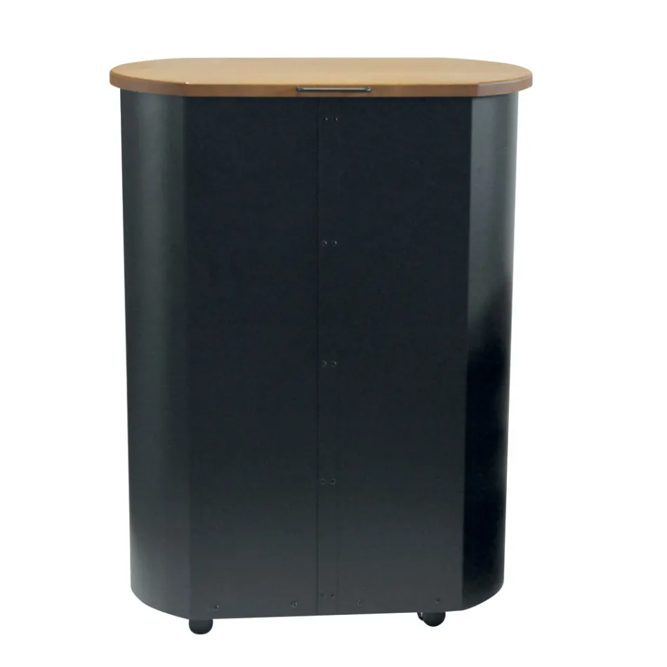 Kovový držák na pelety s kolečky a dřevěným víkem Made in Italy - Bisonte Viadurini