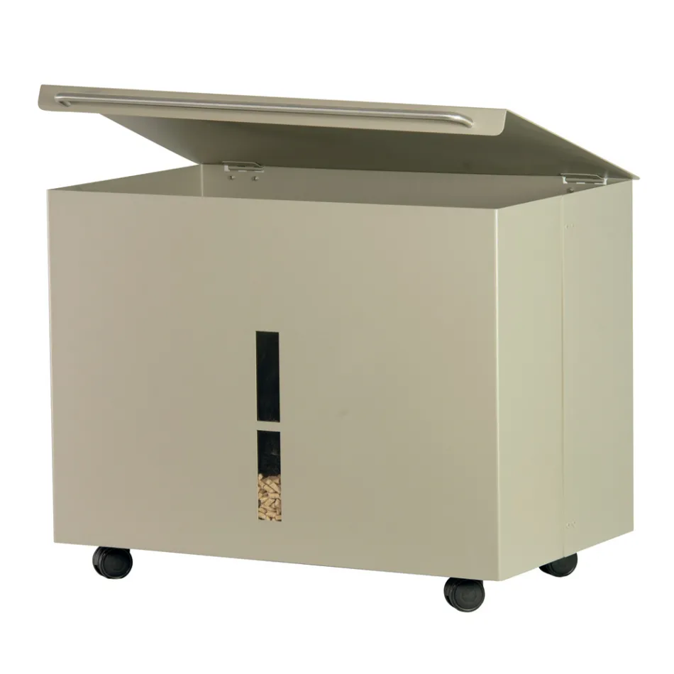 Kovový držák na pelety s kolečky a víkem Made in Italy - Gazza Viadurini