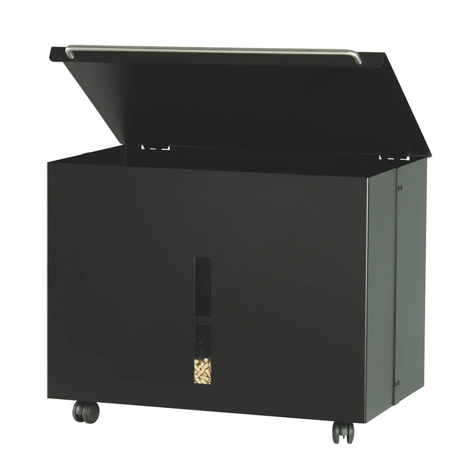 Kovový držák na pelety s kolečky a víkem Made in Italy - Gazza Viadurini