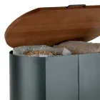 Oválný držák na pelety v černém kovu a dřevěné víko Made in Italy - Bisonte Viadurini