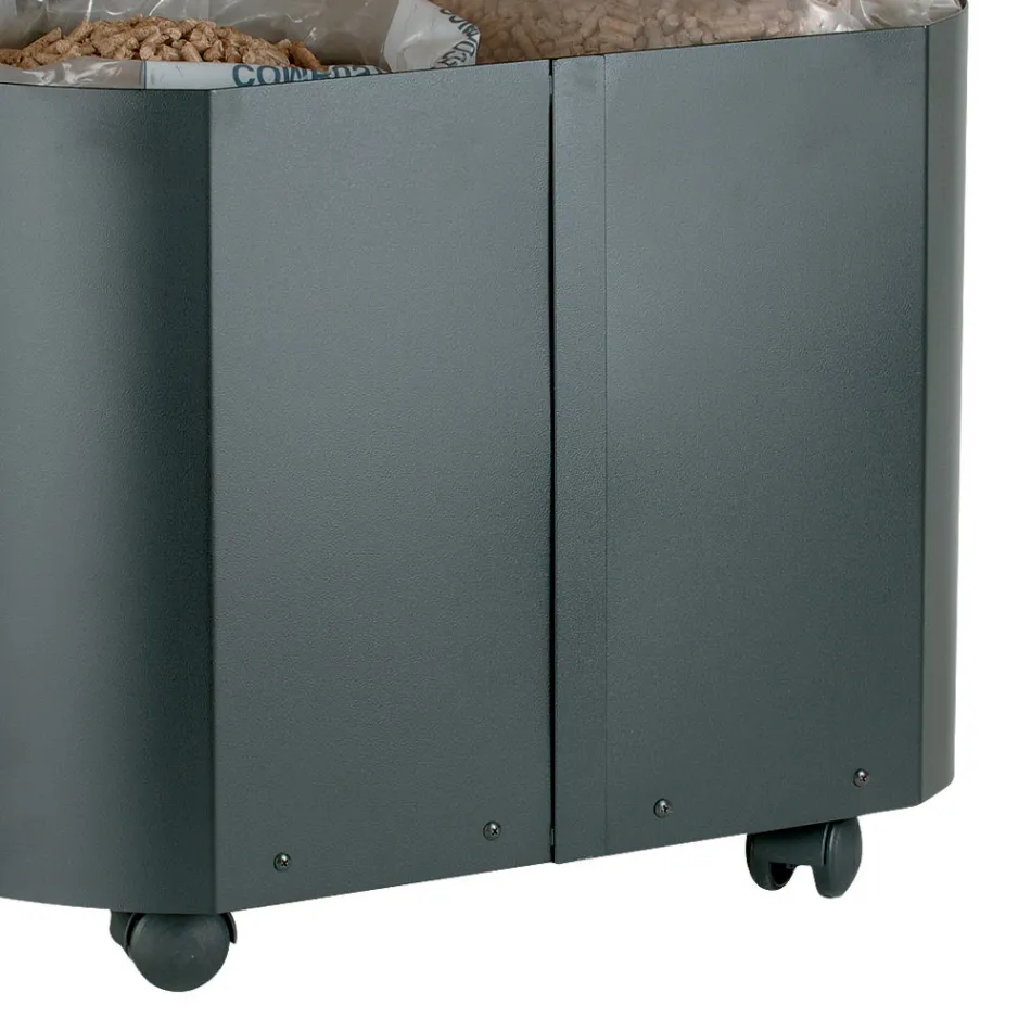 Oválný držák na pelety v černém kovu a dřevěné víko Made in Italy - Bisonte Viadurini