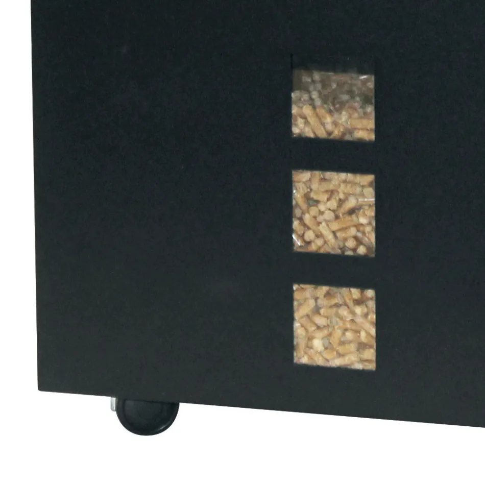 Čtvercový držák na pelety z černě lakované oceli a kolečka Made in Italy - Parrot Viadurini