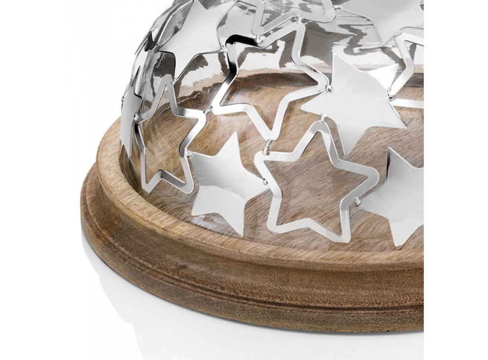 Držák na dort ve dřevě a skle s luxusními stříbrnými kovovými hvězdami - Ilenia Viadurini