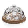 Držák na dort ve dřevě a skle s luxusními stříbrnými kovovými hvězdami - Ilenia