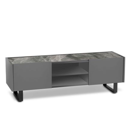 TV stolek s keramickou deskou s mramorovým efektem se 2 dvířky a 2 otevřenými přihrádkami - Clak Viadurini