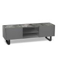 TV stolek s keramickou deskou s mramorovým efektem se 2 dvířky a 2 otevřenými přihrádkami - Clak