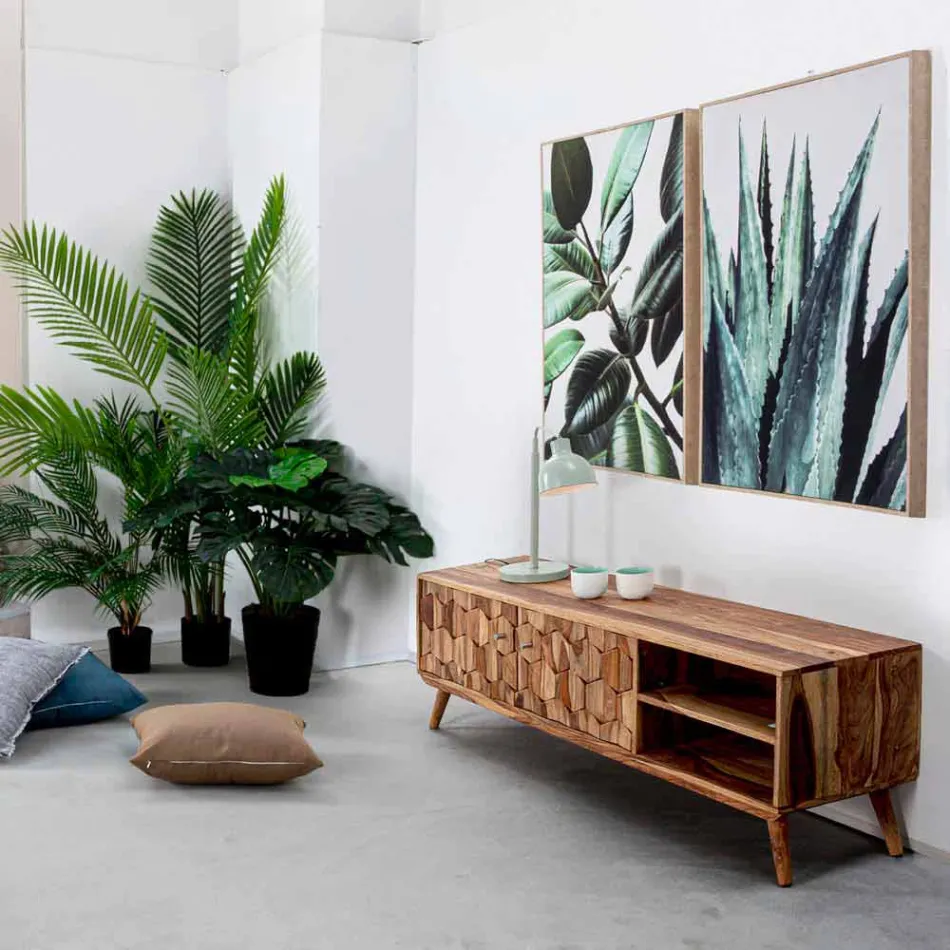 Dřevěný televizní stojan v retro designu s ocelovými knoflíky Homemotion - Ventador Viadurini