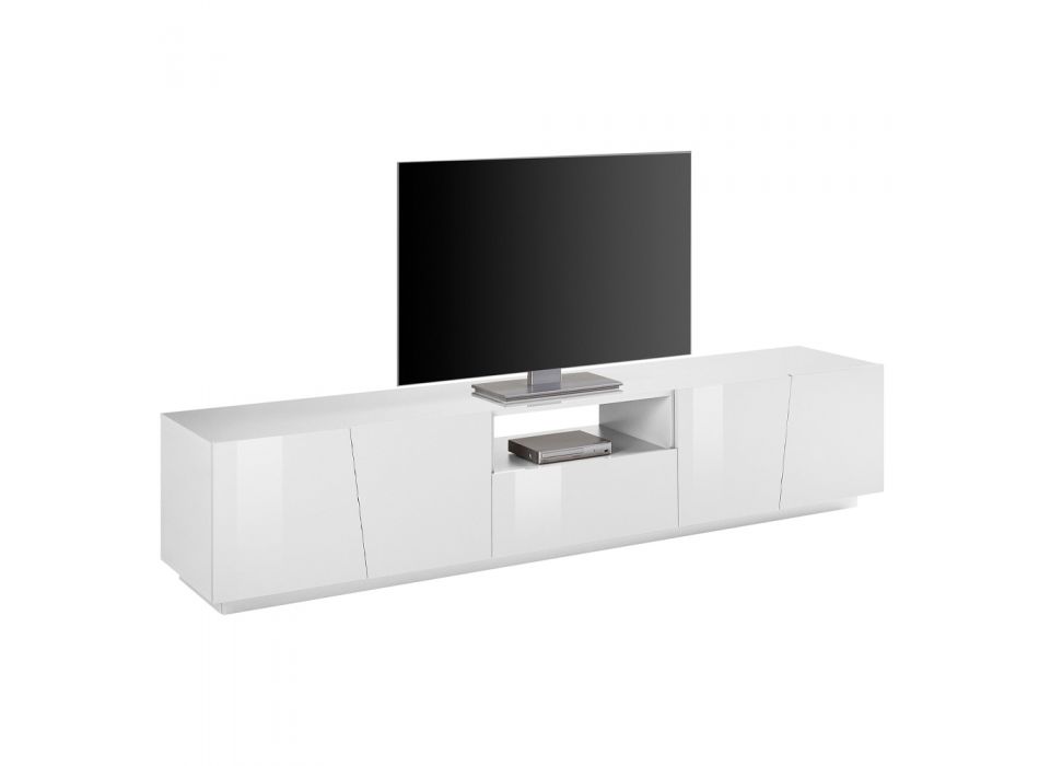 TV stolek v obývacím pokoji se 4 dveřmi, 1 zásuvkou a otevřenou dřevěnou přihrádkou - Joris Viadurini