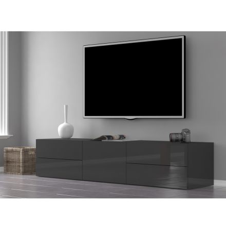 Televizní stojan Obývací pokoj Bílé dřevo nebo lesklý antracitový design 2 velikosti – Yolanda Viadurini
