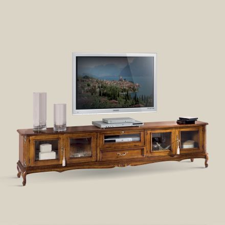 Dřevěný TV stolek v klasickém stylu se skleněnými dvířky Made in Italy - Richard Viadurini