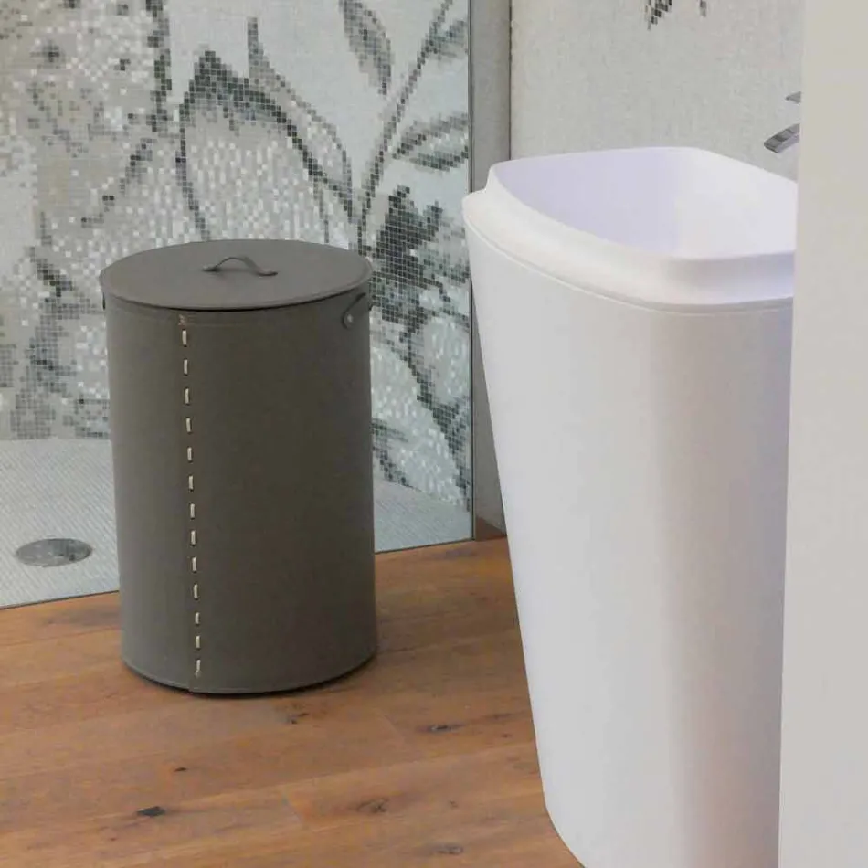 Válečkový koš na prádlo v regenerované ručně vyráběné kůži Roby Viadurini