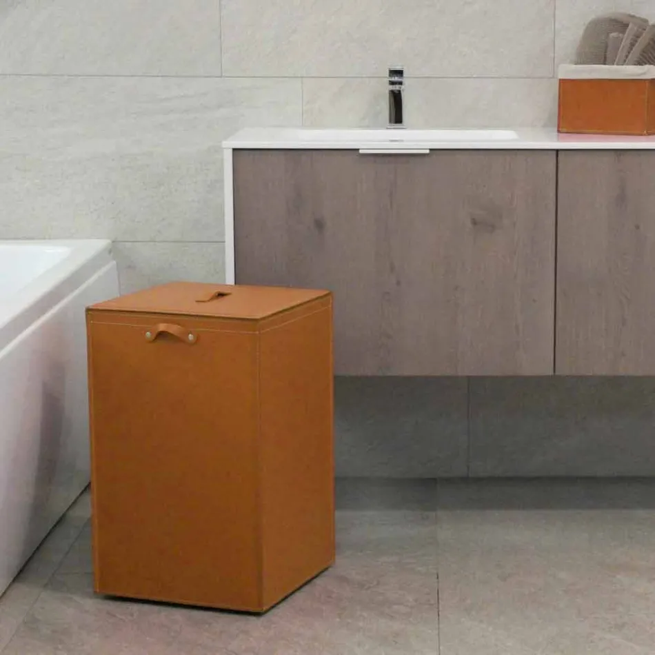 Prádelní koš na čtvercovou základnou Leather David, made in Italy Viadurini