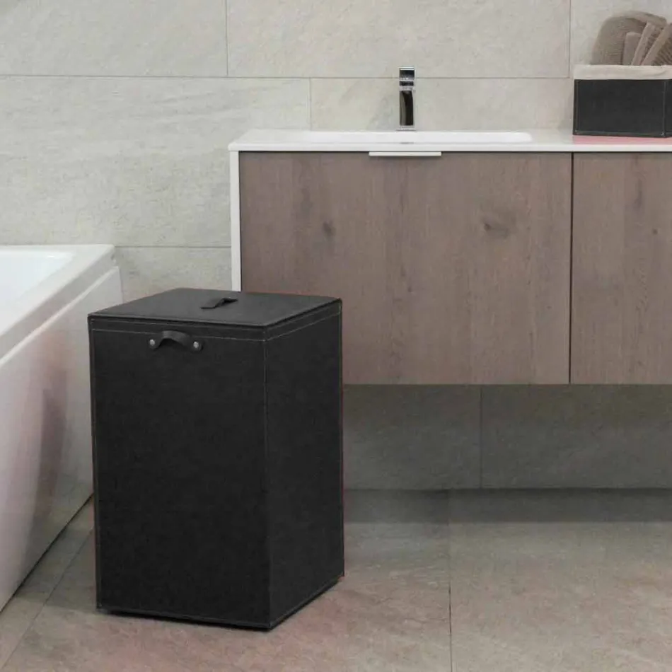 Prádelní koš na čtvercovou základnou Leather David, made in Italy Viadurini