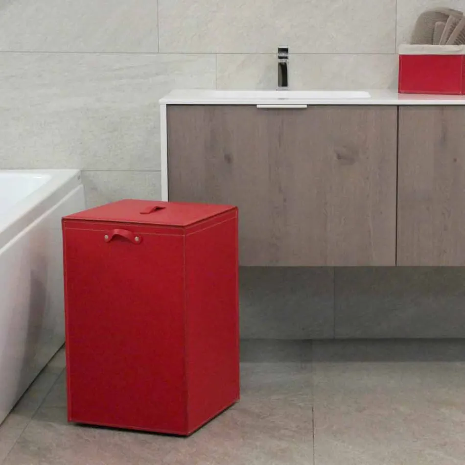 Prádelní koš na čtvercovou základnou Leather David, made in Italy Viadurini