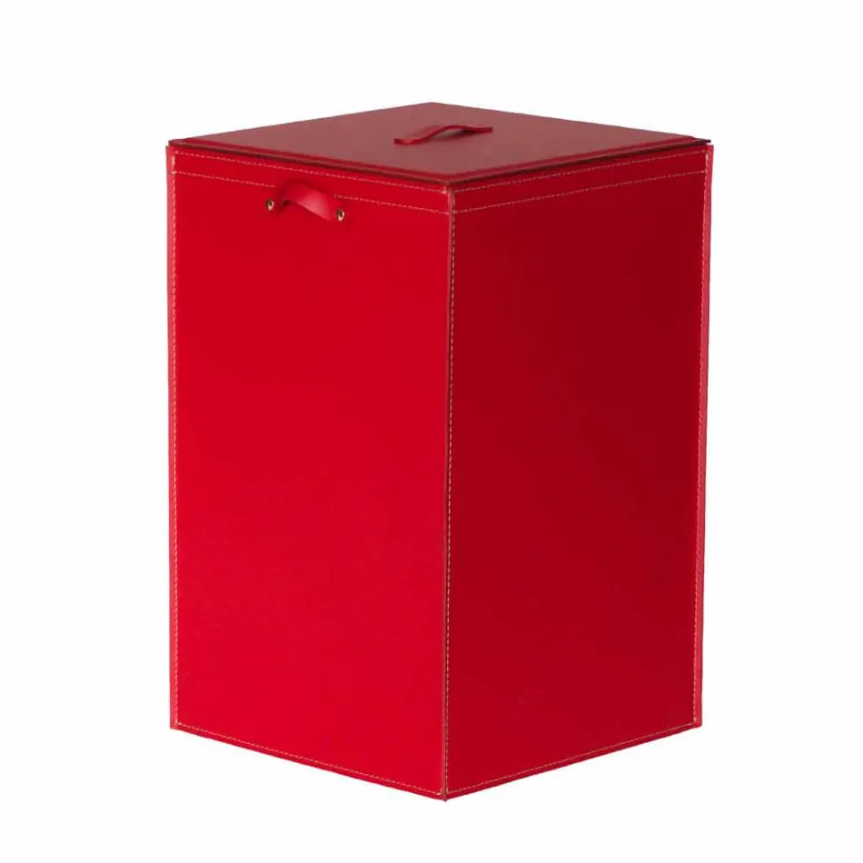 Prádelní koš na čtvercovou základnou Leather David, made in Italy Viadurini