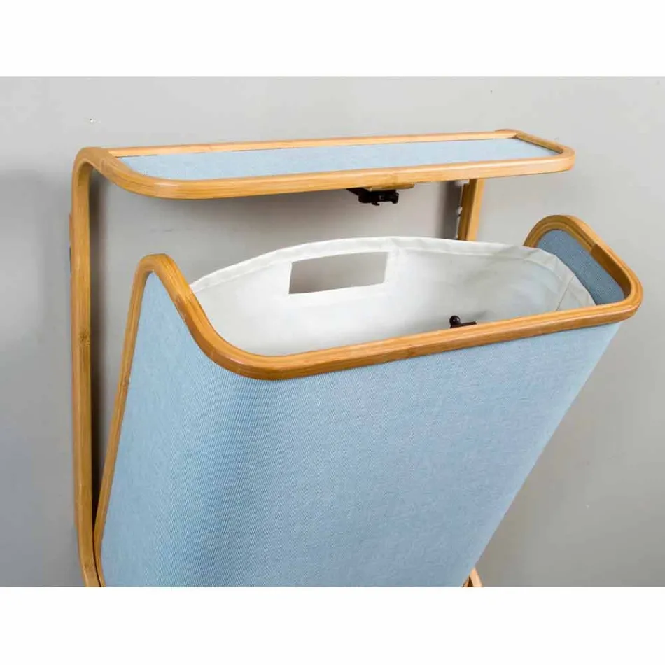 Nástěnný moderní koš na prádlo ve Valenza Navy a bambusové tkanině Viadurini