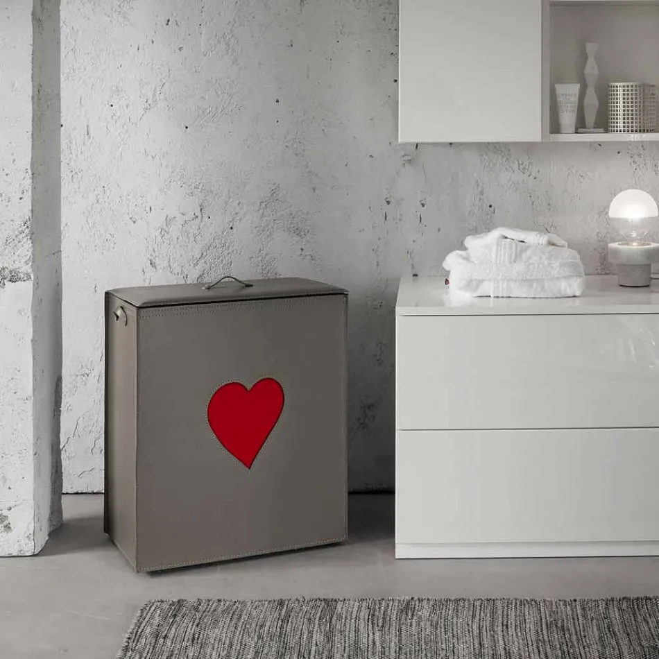 Současný kožený koš na prádlo vyrobený v Itálii Adele, vložka do srdce Viadurini