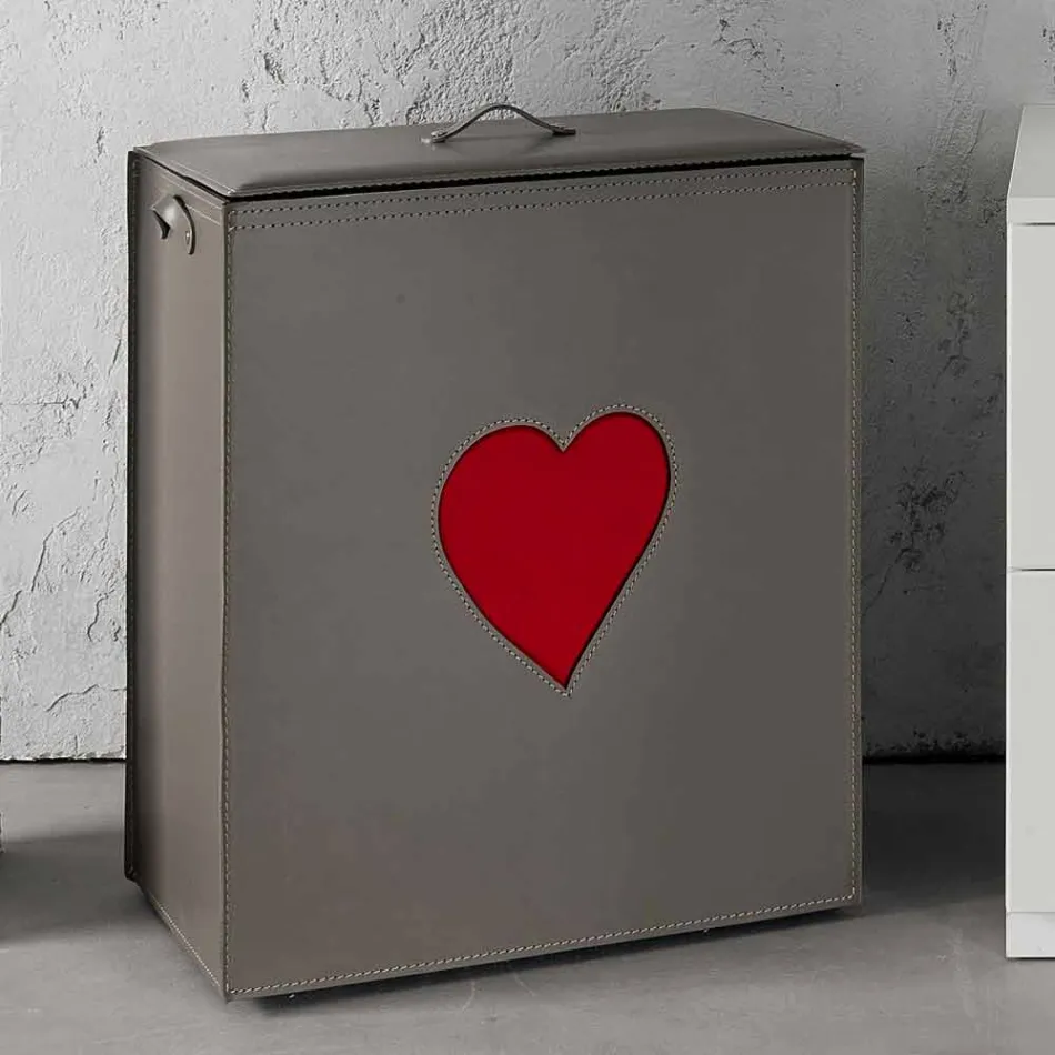 Současný kožený koš na prádlo vyrobený v Itálii Adele, vložka do srdce Viadurini