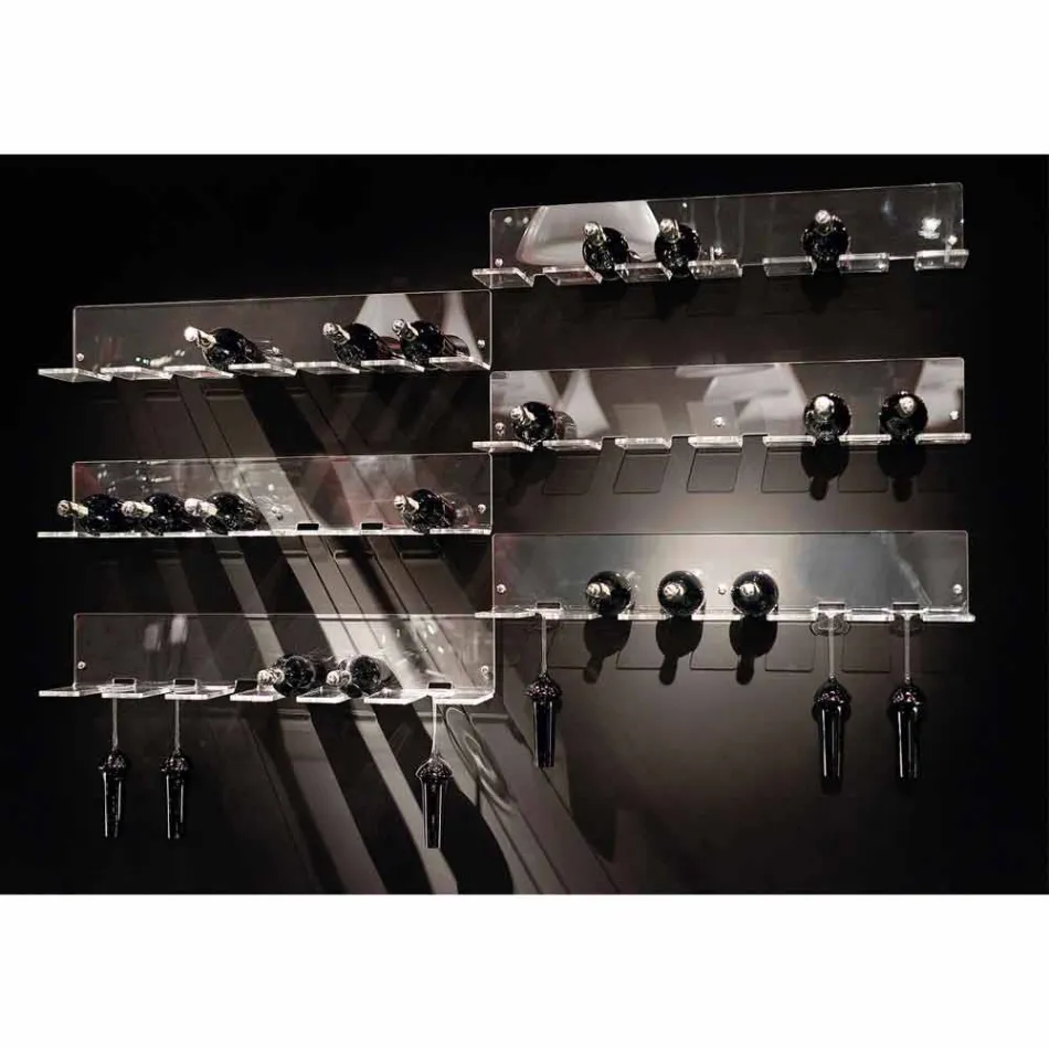 Nástěnný držák na 6 lahví z plexiskla vyrobený v Itálii - Canberra Viadurini