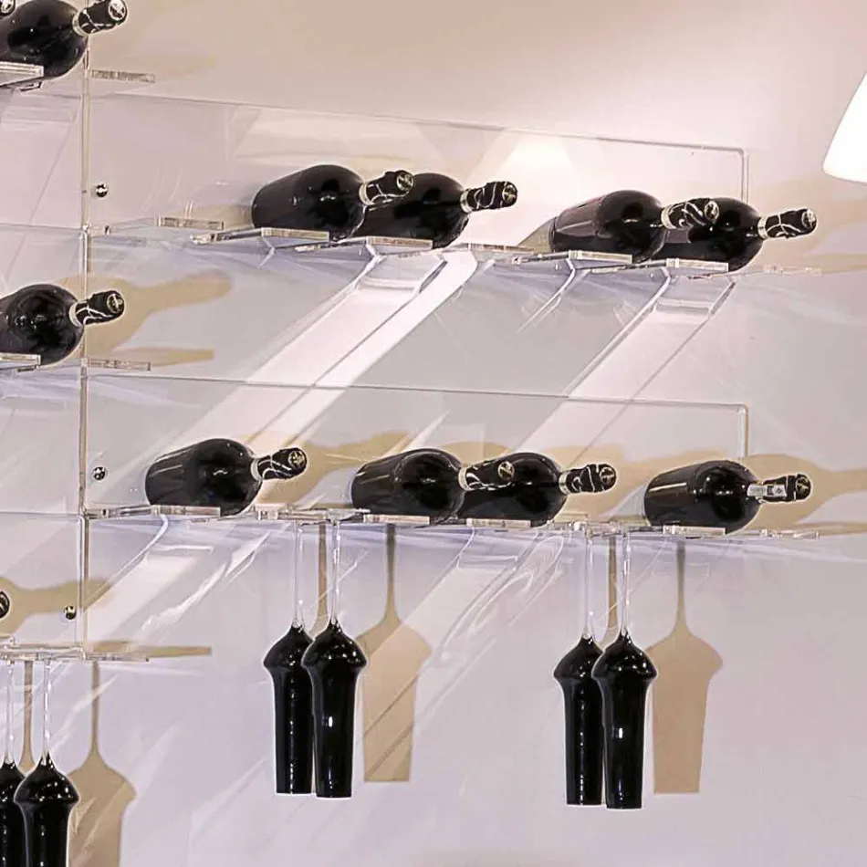 Nástěnný držák na 6 lahví z plexiskla vyrobený v Itálii - Canberra Viadurini