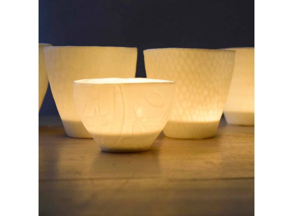 Designový svícen ze zdobeného bílého porcelánu 3 kusy - Arcireale Viadurini