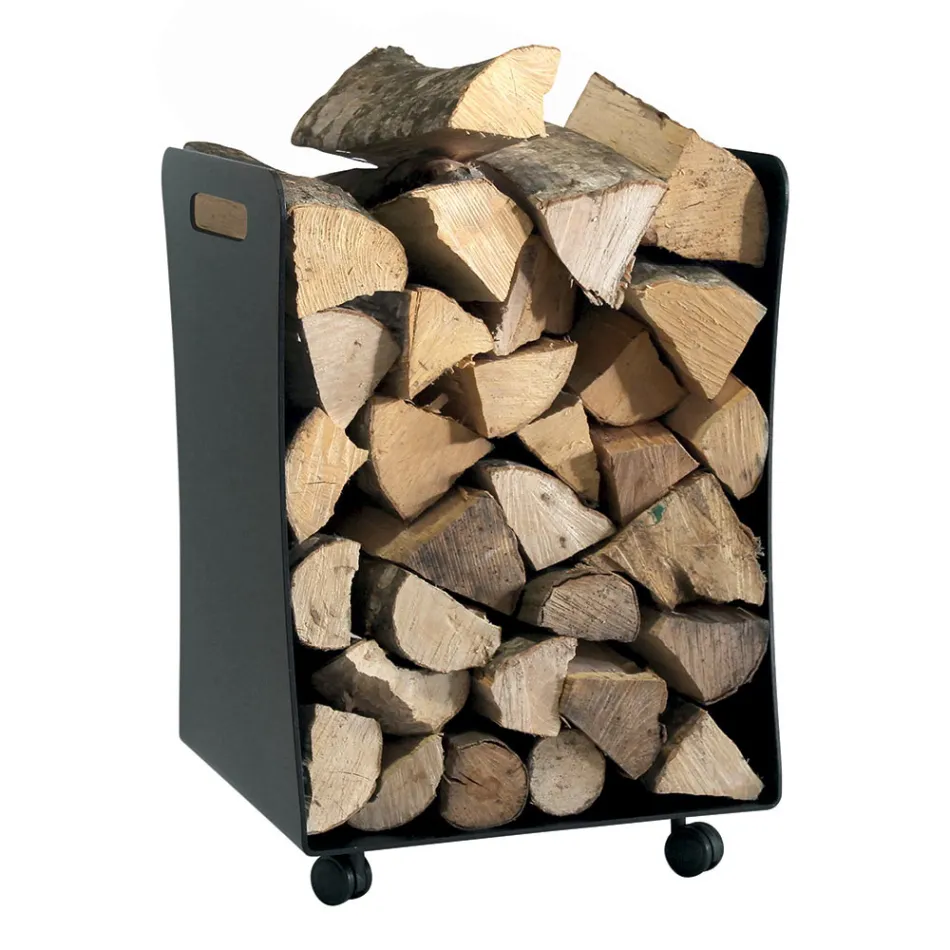 Dřevěný držák s kolečky a rukojetí vyrobený z kovu Made in Italy - Racek Viadurini