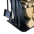 Vnitřní ocelový držák palivového dřeva se 3 doplňky vyrobený v Itálii - Nelumbo Viadurini