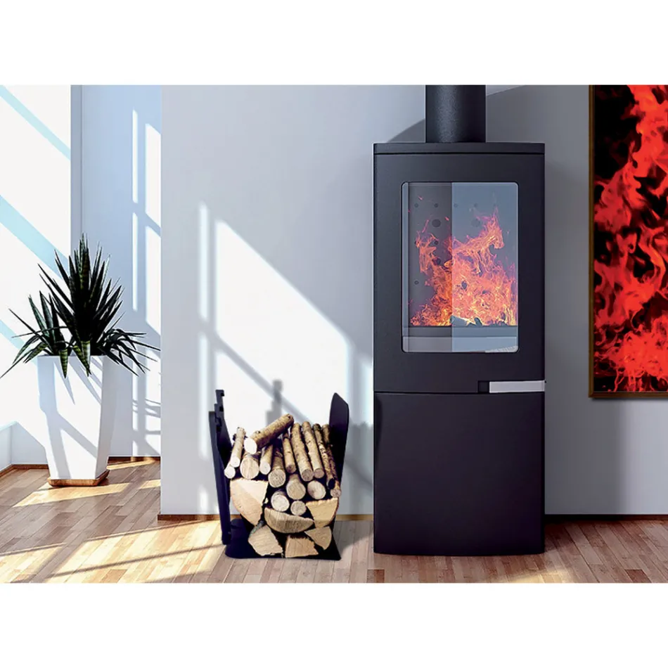 Vnitřní ocelový držák palivového dřeva se 3 doplňky vyrobený v Itálii - Nelumbo Viadurini