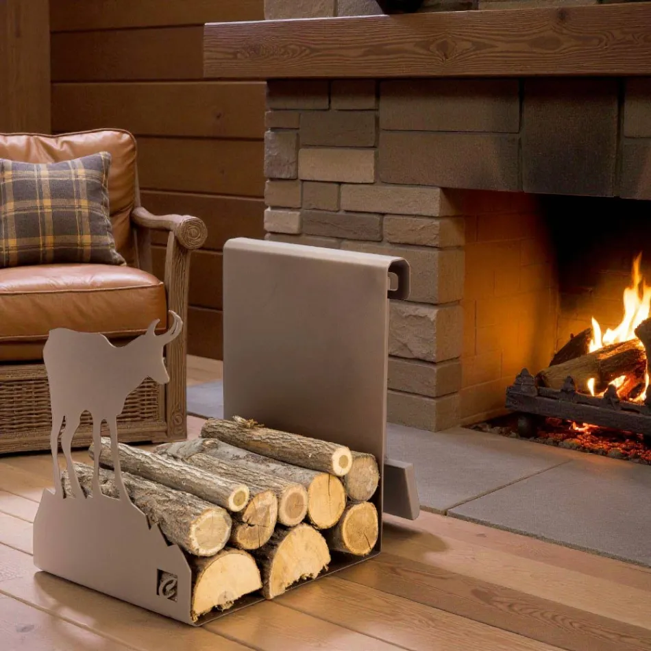 Vnitřní držák na dříví v hnědé oceli Vyrobeno v Itálii s nástroji - Volturno Viadurini