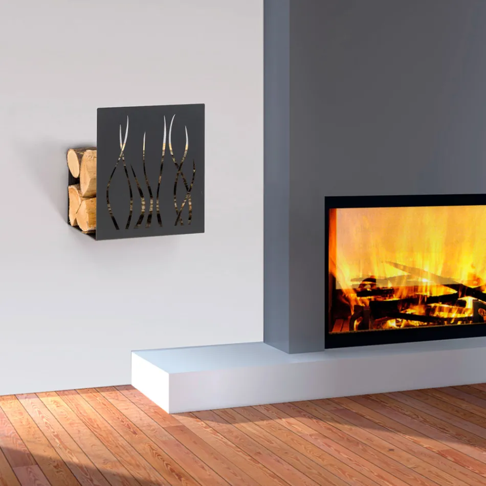 Vnitřní držák palivového dřeva z lakované oceli Made in Italy - Ghino Viadurini