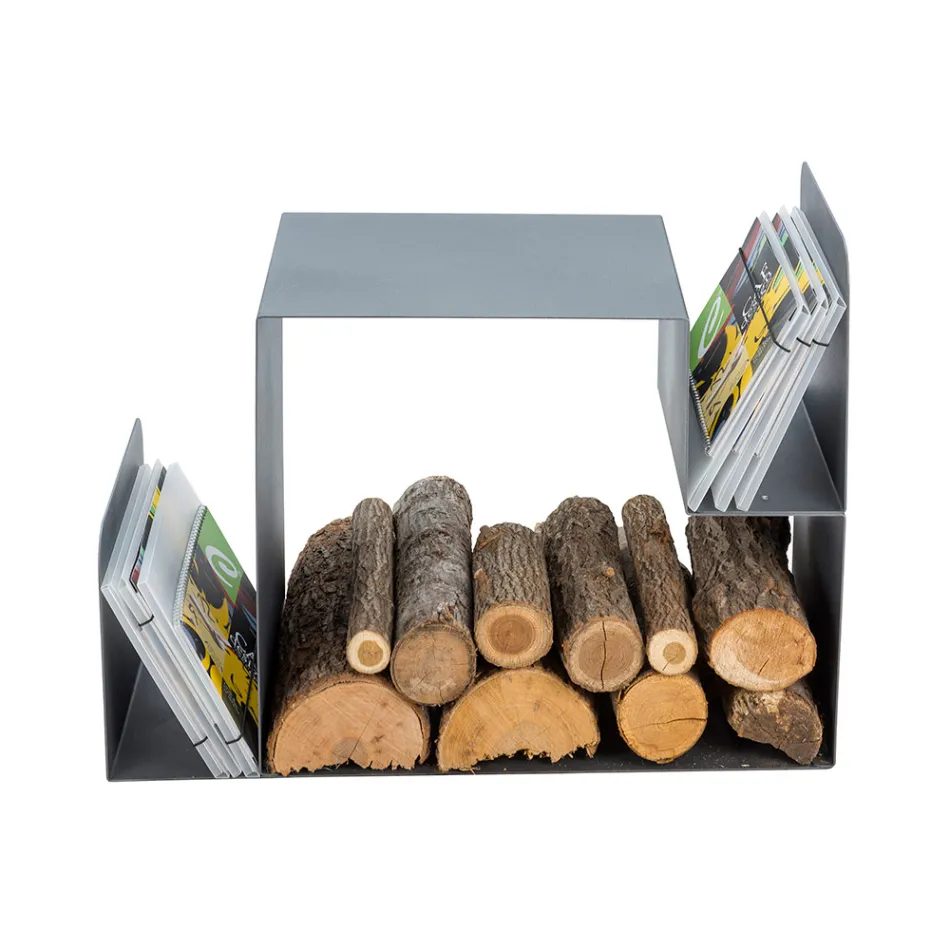 Designový držák polena pro interiér v šedé oceli Made in Italy - Tramontana Viadurini