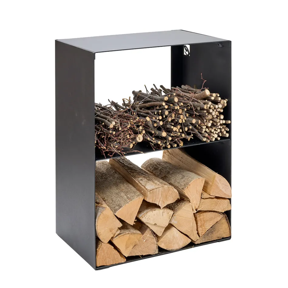 Držák na palivové dřevo z oceli lakované černou barvou Made in Italy - Fiamme Viadurini