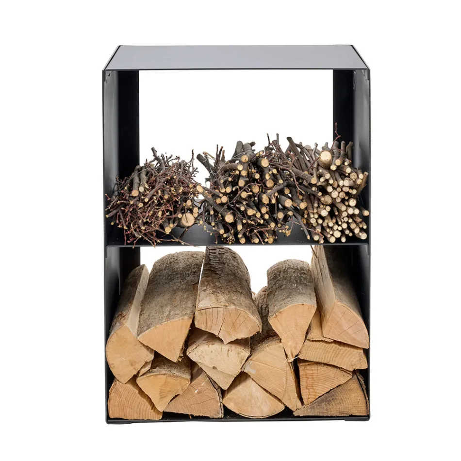 Držák na palivové dřevo z oceli lakované černou barvou Made in Italy - Fiamme Viadurini