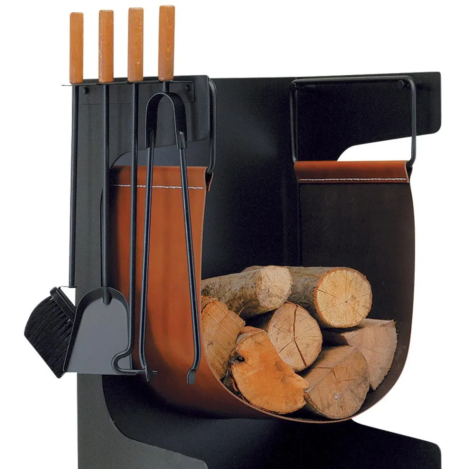 Dřevěný držák z ekokůže a kovu se 4 doplňky Made in Italy - Camel Viadurini