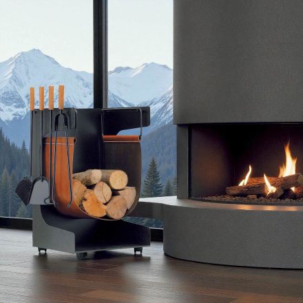 Dřevěný držák z ekokůže a kovu se 4 doplňky Made in Italy - Camel Viadurini