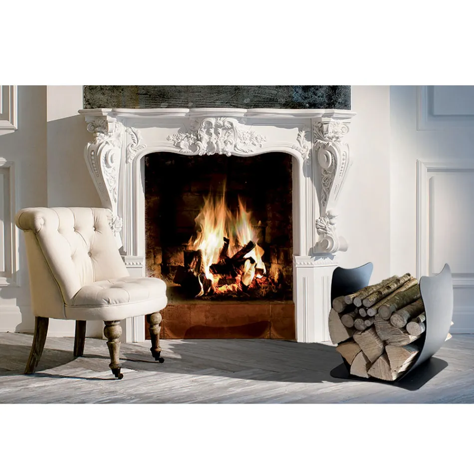 Vnitřní držák palivového dřeva z lakované oceli vyrobený v Itálii - Leopoldo Viadurini