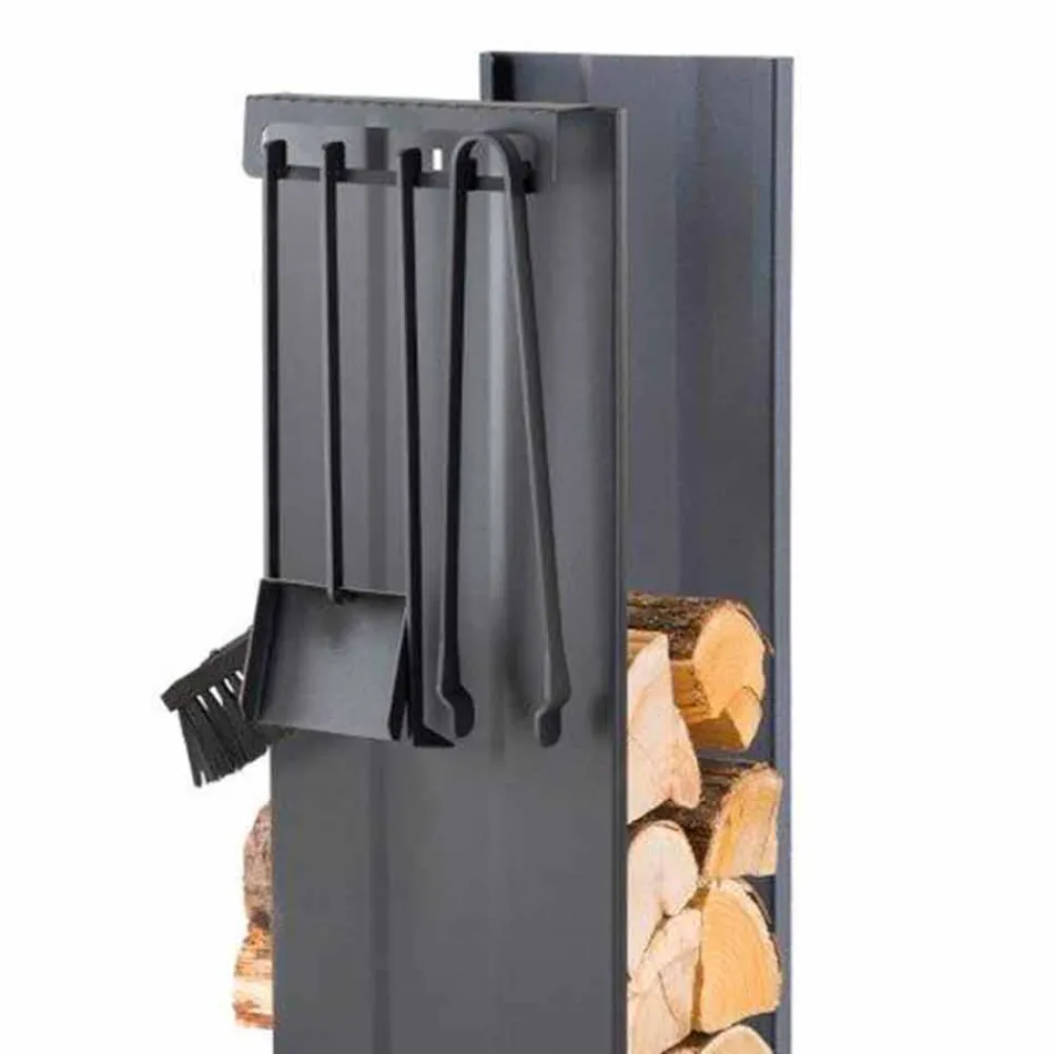 Designový držák palivového dřeva se 4 interiérovými nástroji vyrobenými v Itálii - Janet Viadurini