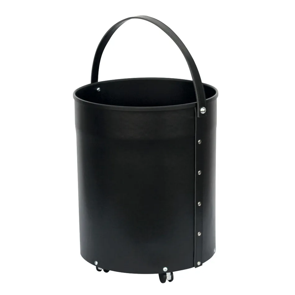 Kulatý držák na polena z ekokůže s kolečky Made in Italy - Chameleon Viadurini