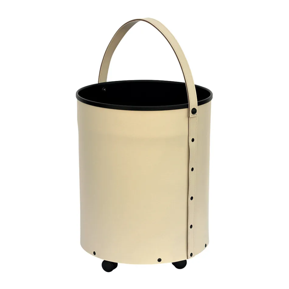 Kulatý držák na polena z ekokůže s kolečky Made in Italy - Chameleon Viadurini