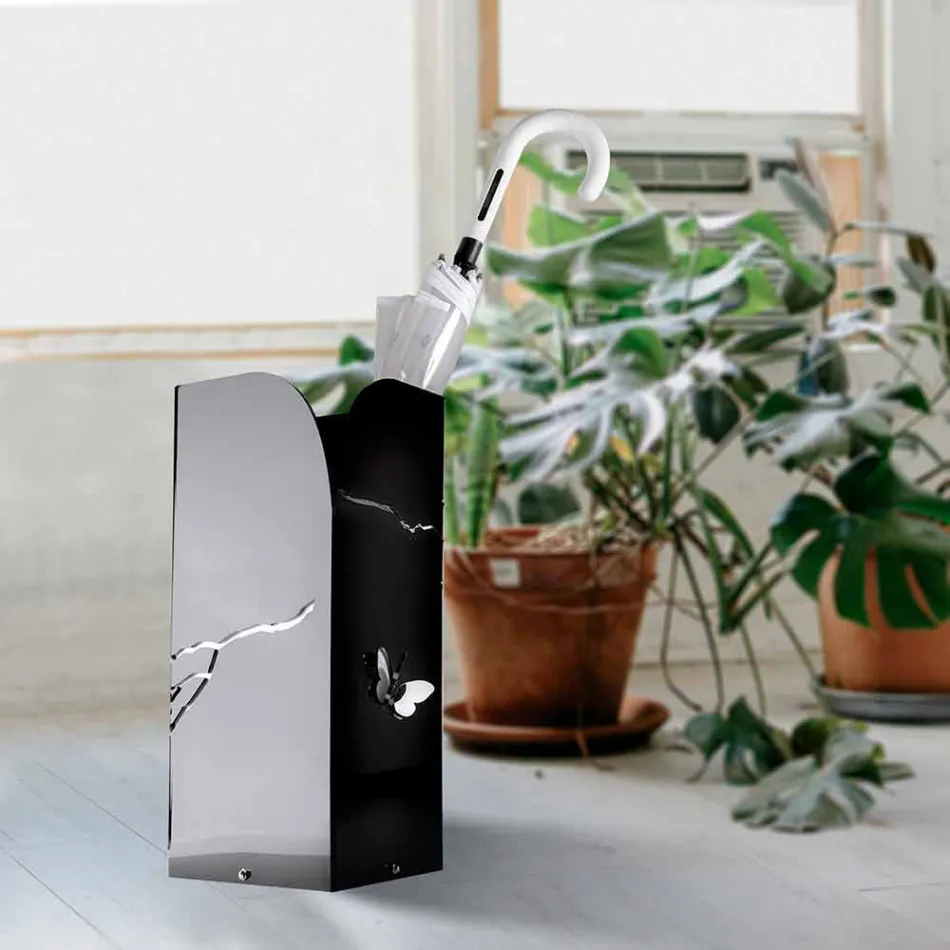 Černý deštník z plexiskla s 3D rytinami a dekoracemi, moderní design - Farfo Viadurini