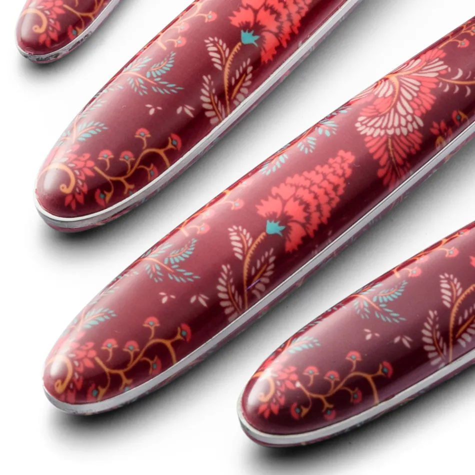 Ocelové a plastové příbory Barevný dekor Arabesque 24 ks - Alessandra Viadurini