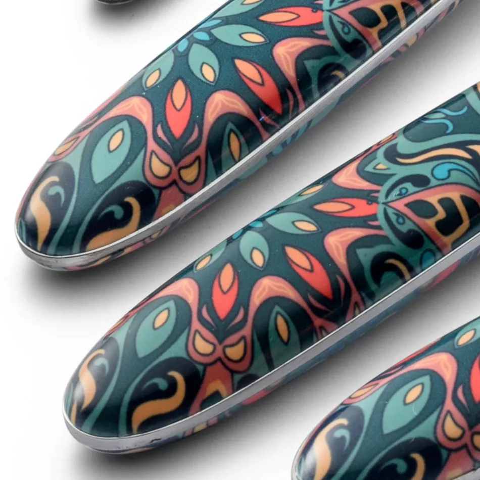 Ocelové a plastové příbory barevný květinový dekor 24 ks - Alessandra Viadurini