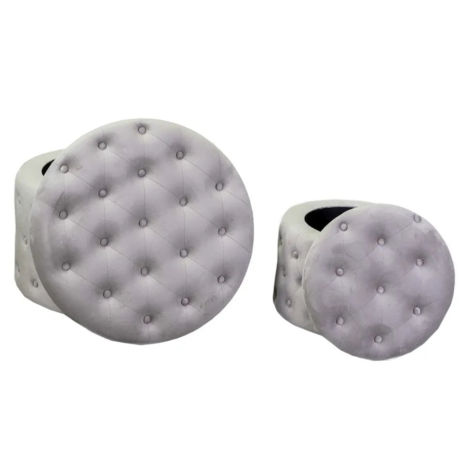 Puf s kontejnerem potažený sametem Capitoné s knoflíky - Arcipelago Viadurini