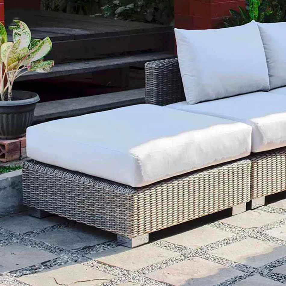 Pouf moderní exteriér v šedo-taupe Jaco polyetylénu, ruční Viadurini