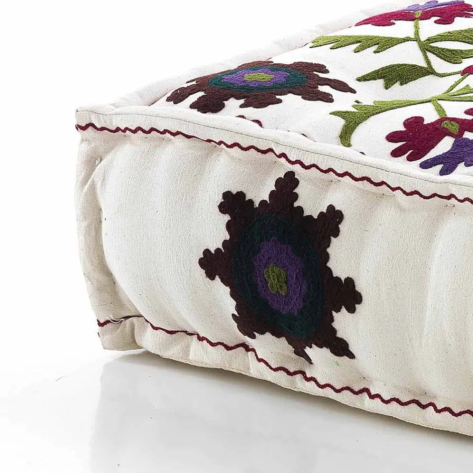 Ethnic Square Pouf v Patchwork Fabric nebo Velvet - Fiber Viadurini
